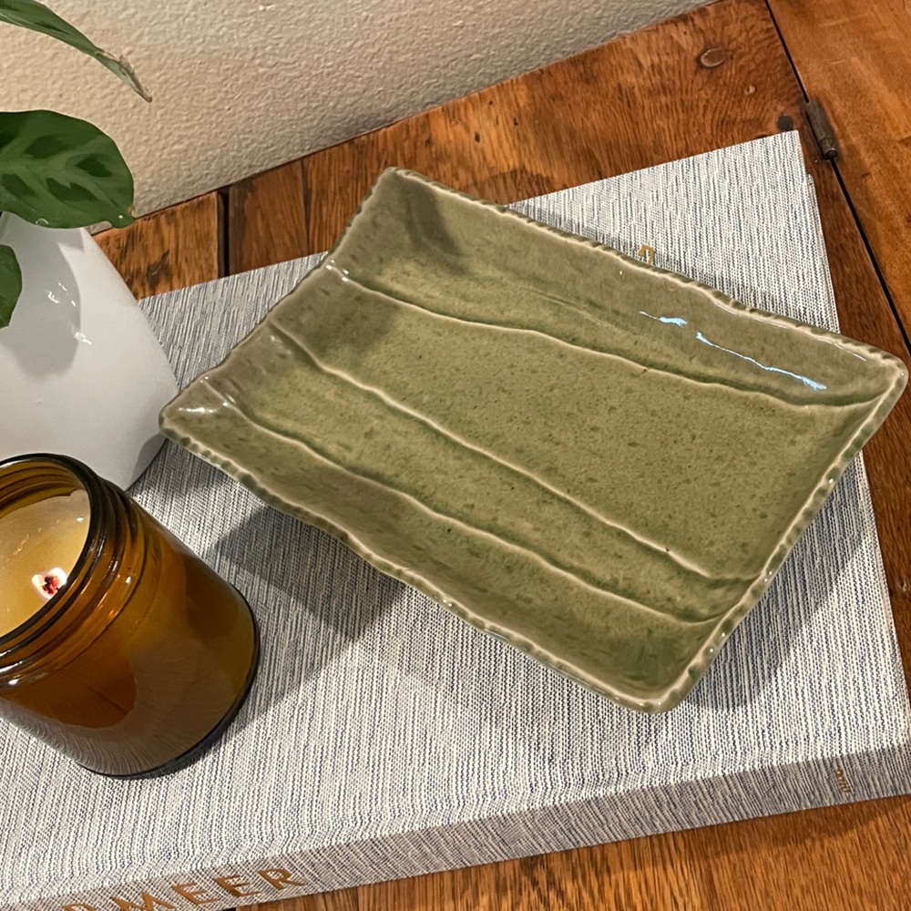 Vintage Studio Pottery Green Rectangular Sushi Plate – Stoneware